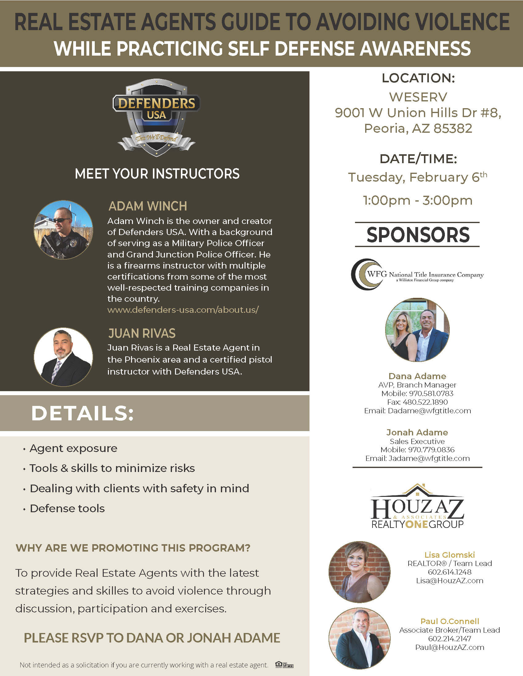 Real Estate Agent Safety and Self-Defense Class header image.