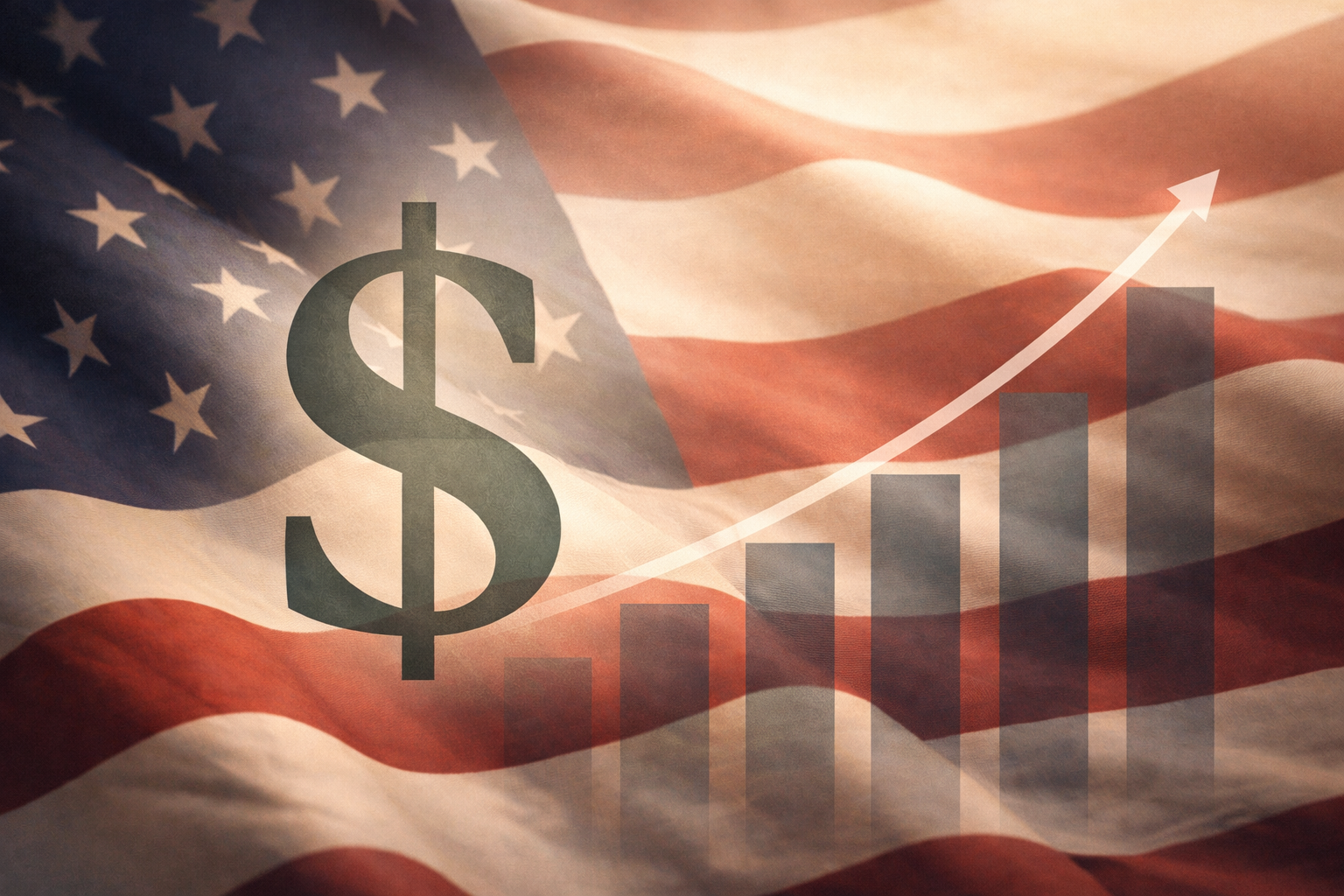 America flag and dollar sign and progress graph