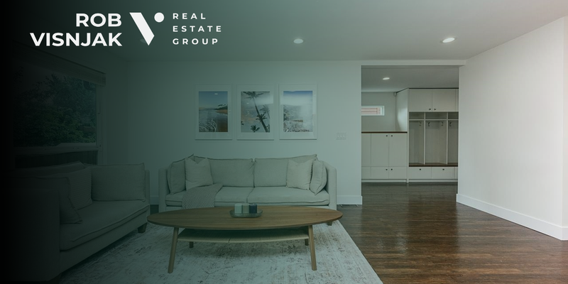 Bright living room with hardwood floors in a Langley rancher