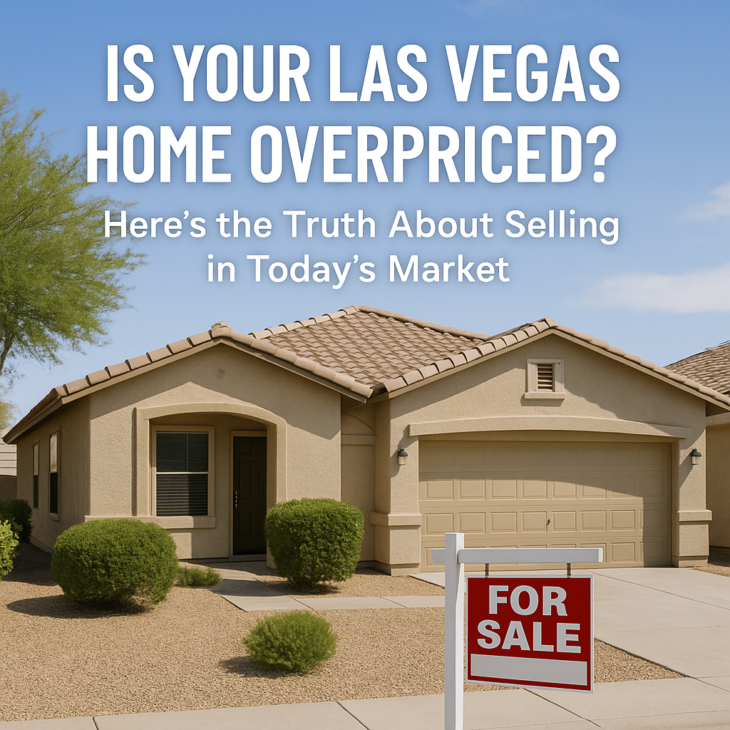 Photorealistic image of a beige stucco Las Vegas home with a terracotta roof, desert landscaping, and a bold red