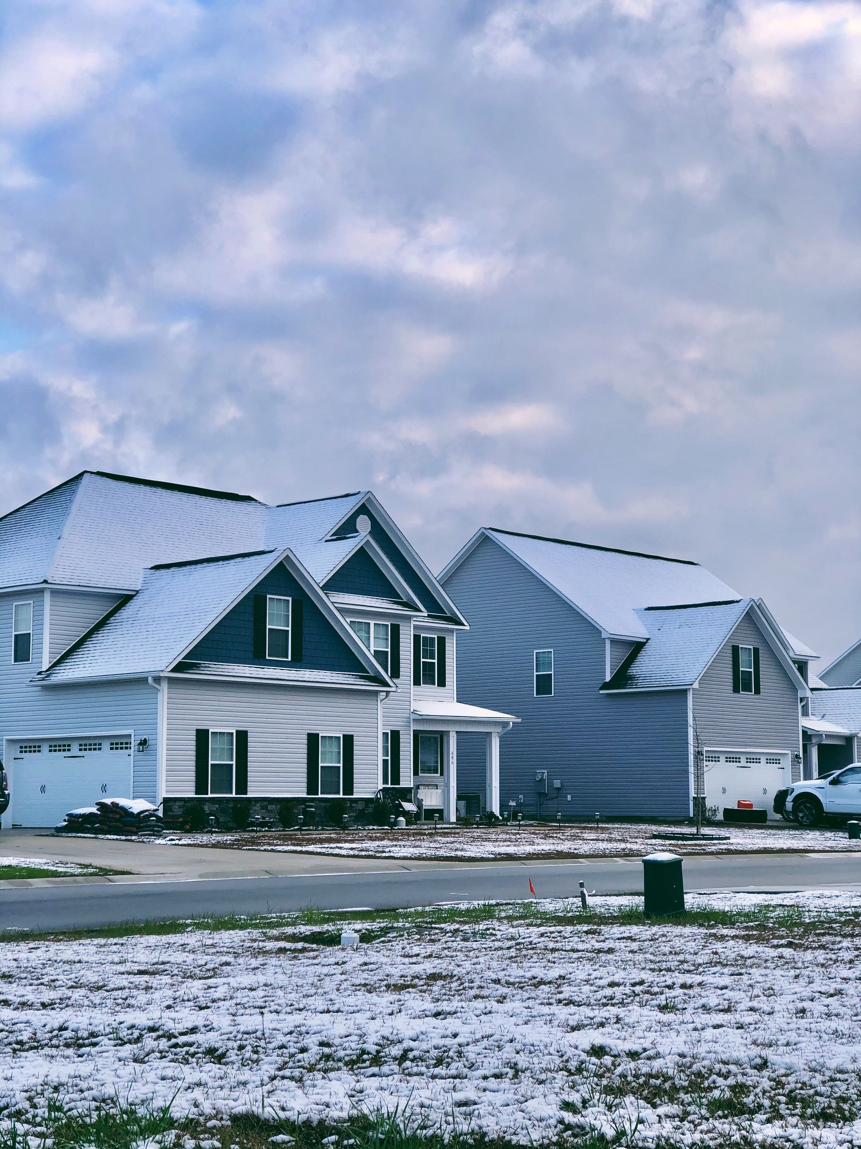 Snow-covered suburban Illinois homes on a winter day