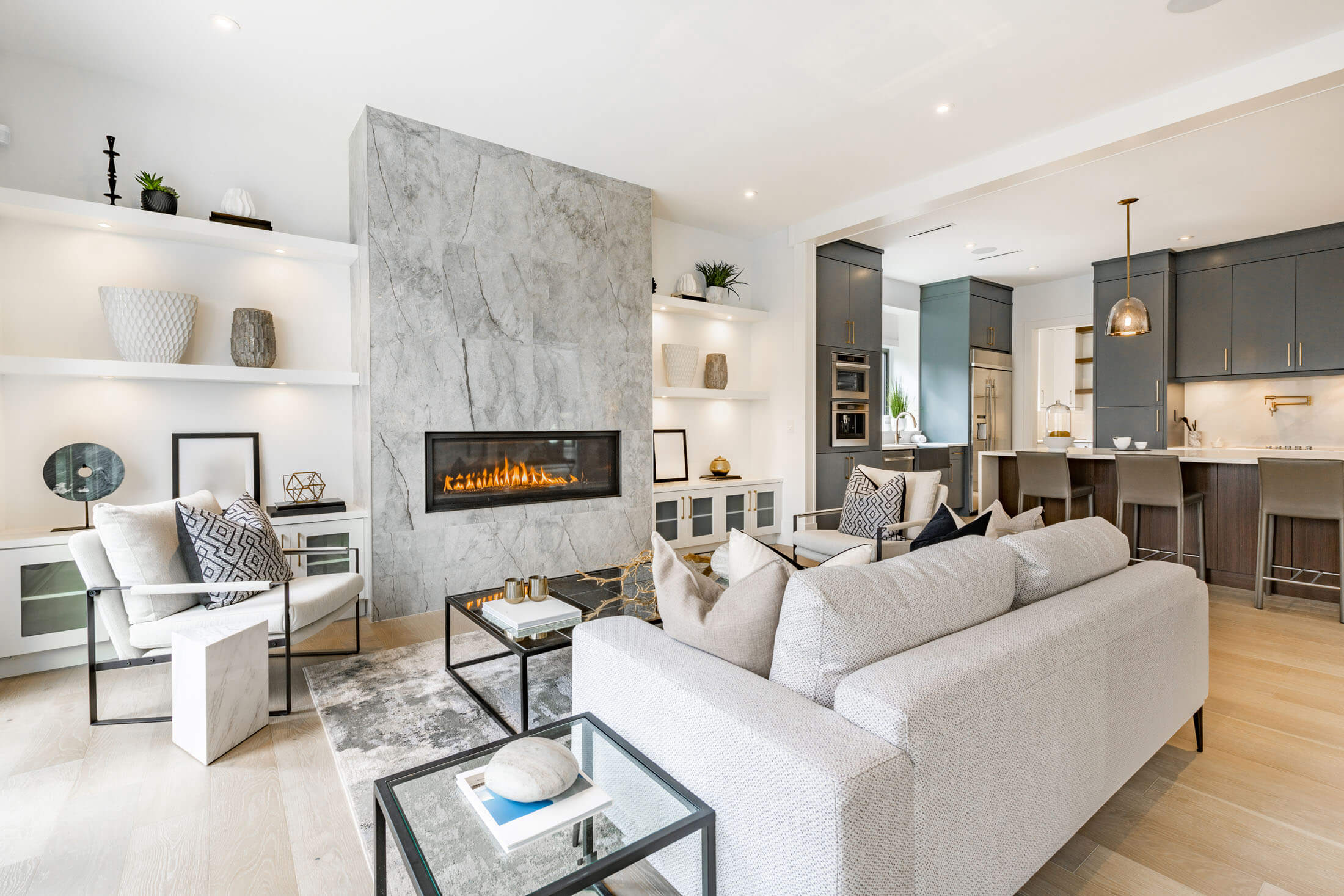 staged bright living room natural light