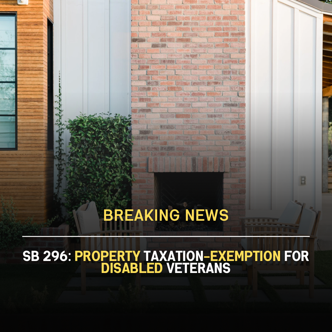 SB 296: Property taxation-exemption for disabled veteran homeowners header image.