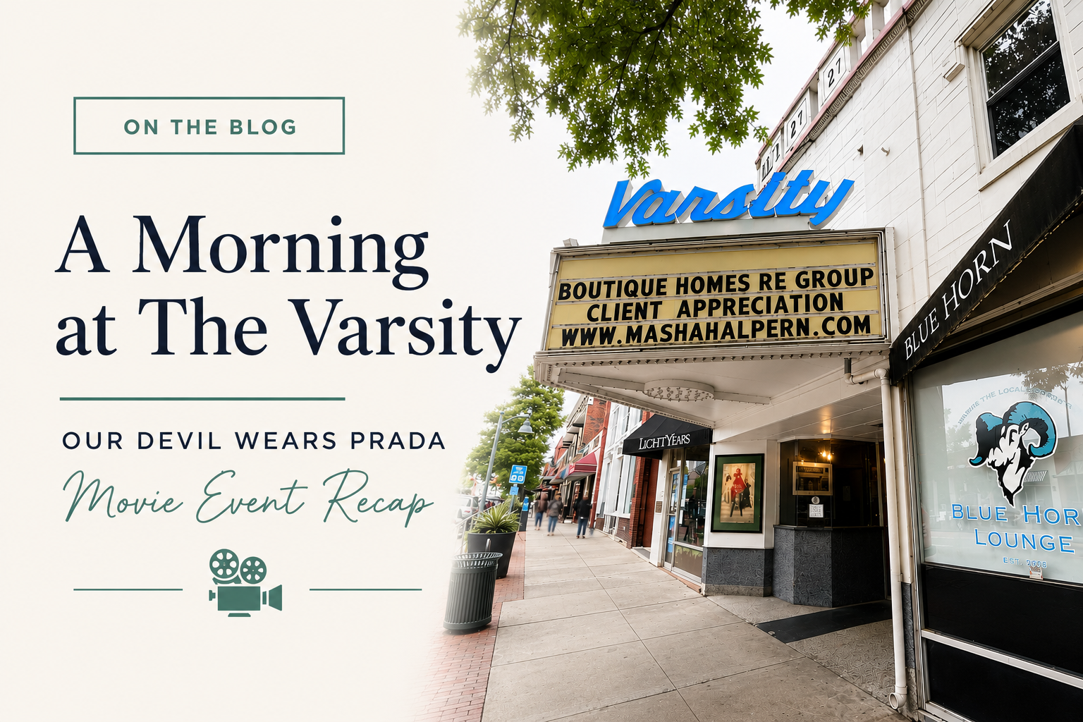 Guests attending the Devil Wears Prada 2 community movie event at The Varsity Theatre in downtown Chapel Hill hosted by the Boutique Homes Team