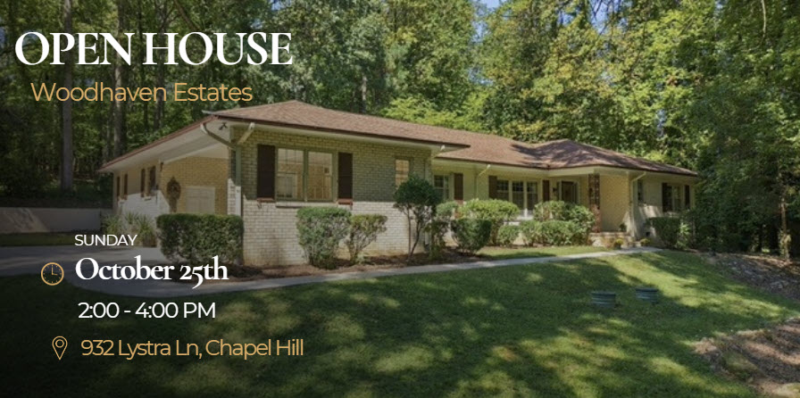 Open House Sunday: 932 Lystra Lane, Chapel Hill header image.