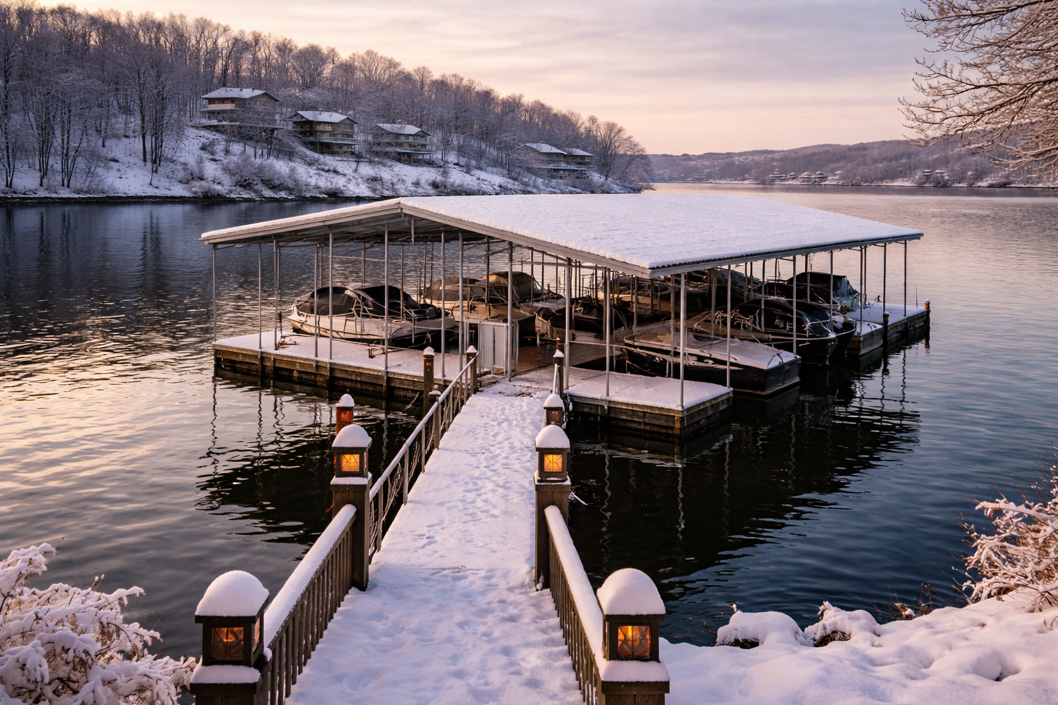 Snowy Dock on the Lake