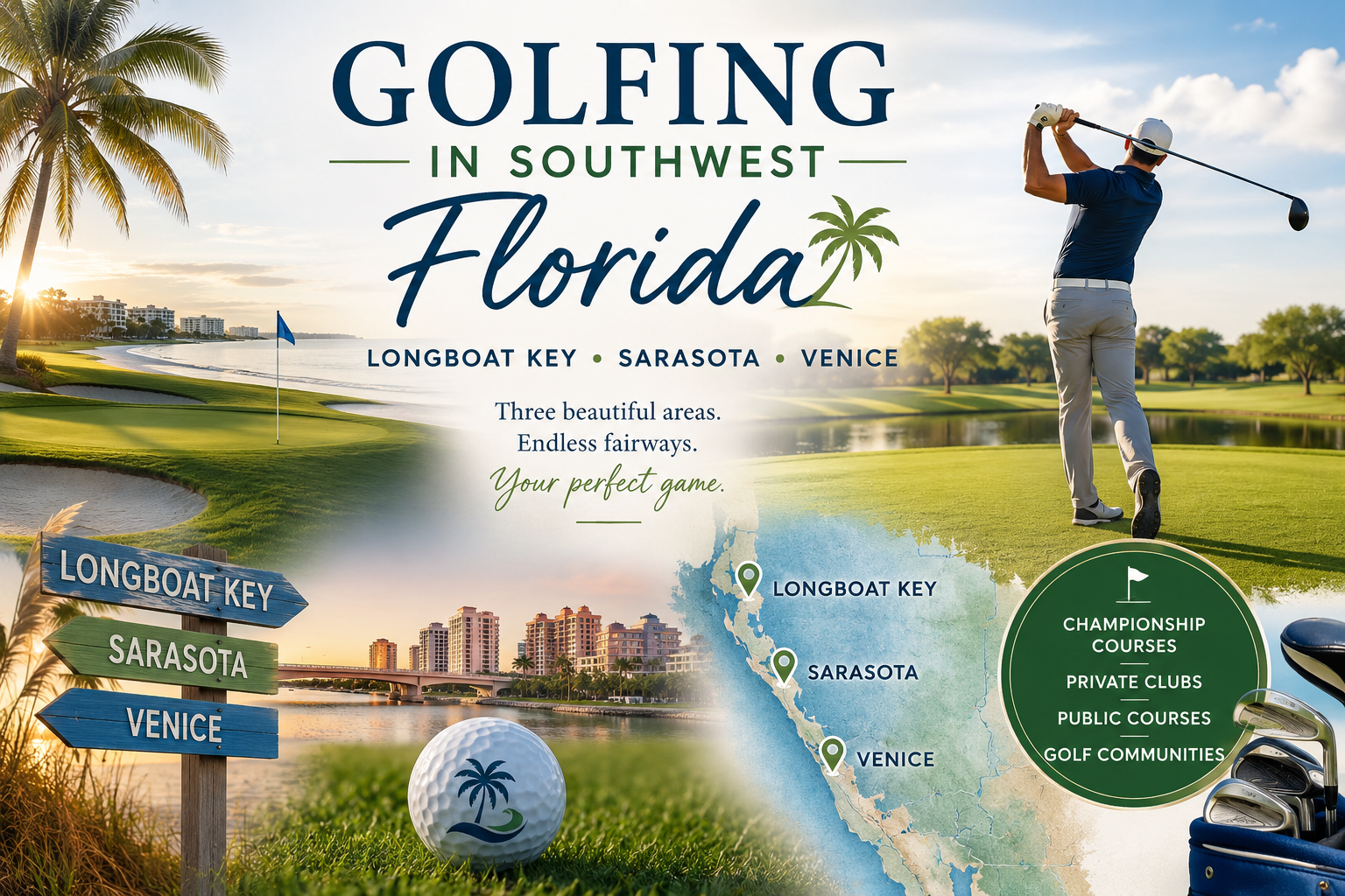Golfing in Longboat Key, Sarasota & Venice: A Guide to Florida Gulf Coast Golf header image.