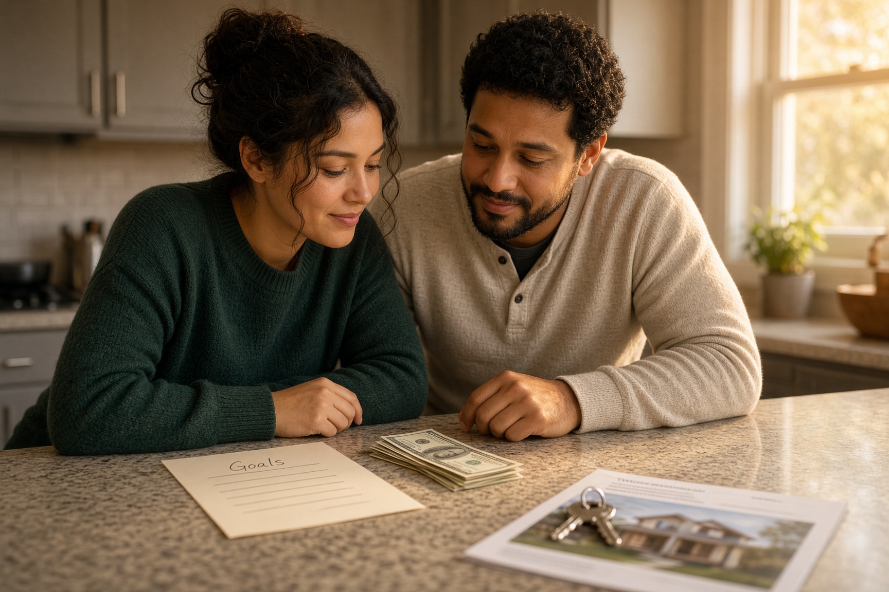 A family reviewing what they need to bring to buy
