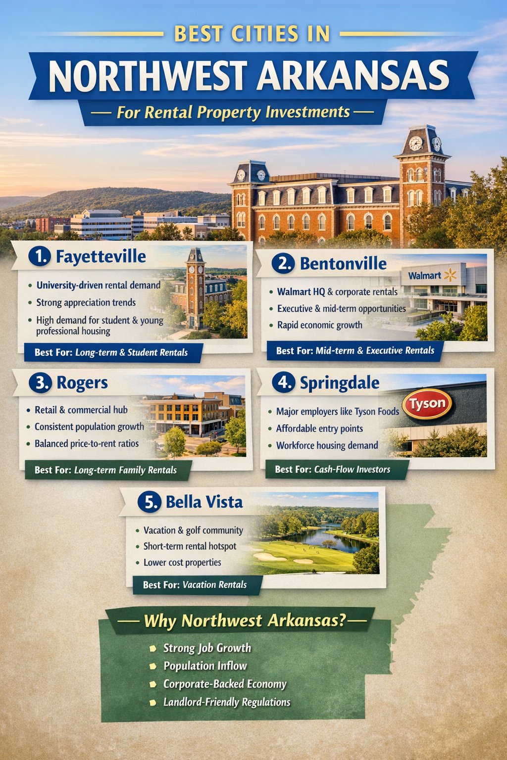 Best Cities in Northwest Arkansas for Rental Property Investments header image.