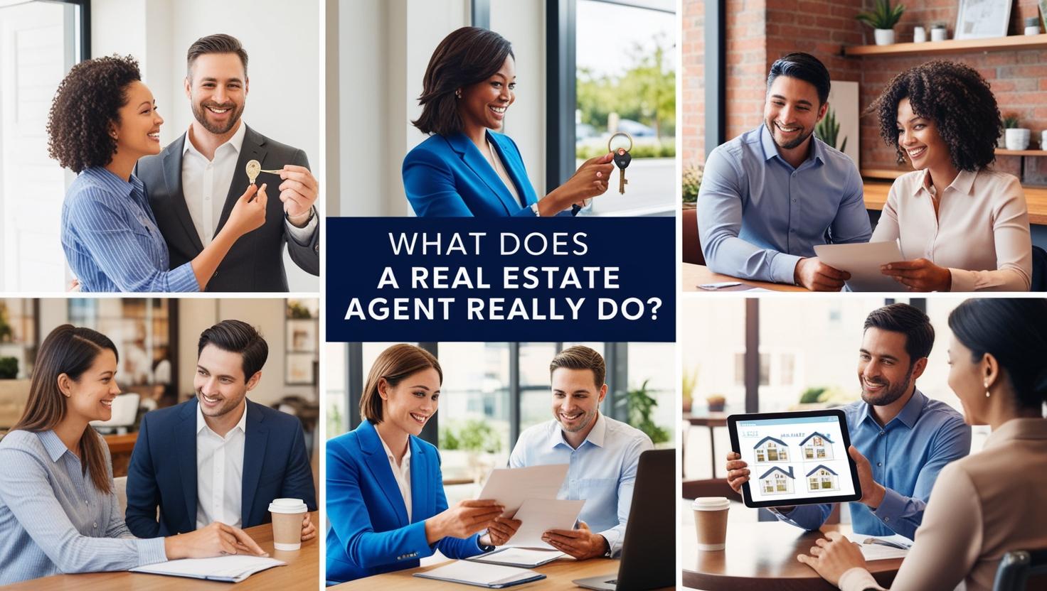 Professional illustration of a real estate agent consulting with clients, representing Maverick Real Estate’s team-based, value-driven approach to guiding buyers and sellers through the home transaction process.