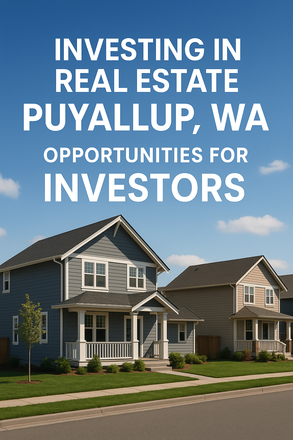 Modern suburban homes in Puyallup, WA, under a clear blue sky, representing real estate investment opportunities.