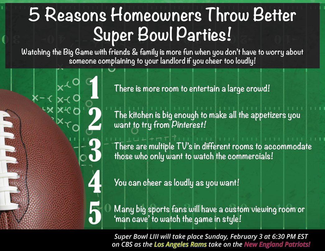 5 Reasons Homeowners Throw the Best Super Bowl Parties! header image.