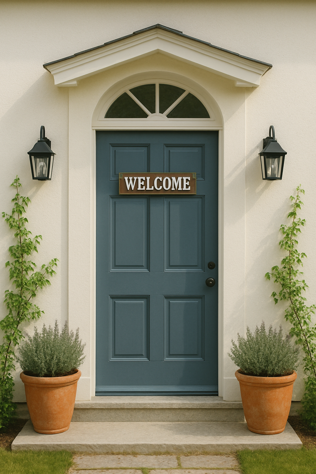 front door with welcome sign